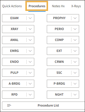 The Procedures tab with a yellow highlight box around it.